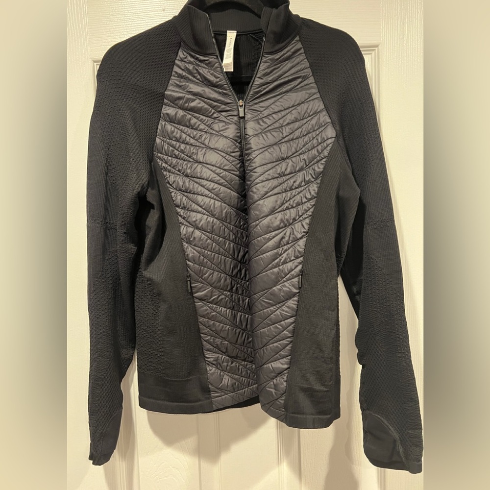 Athleta Black Quilted Panel Full-Zip Jacket